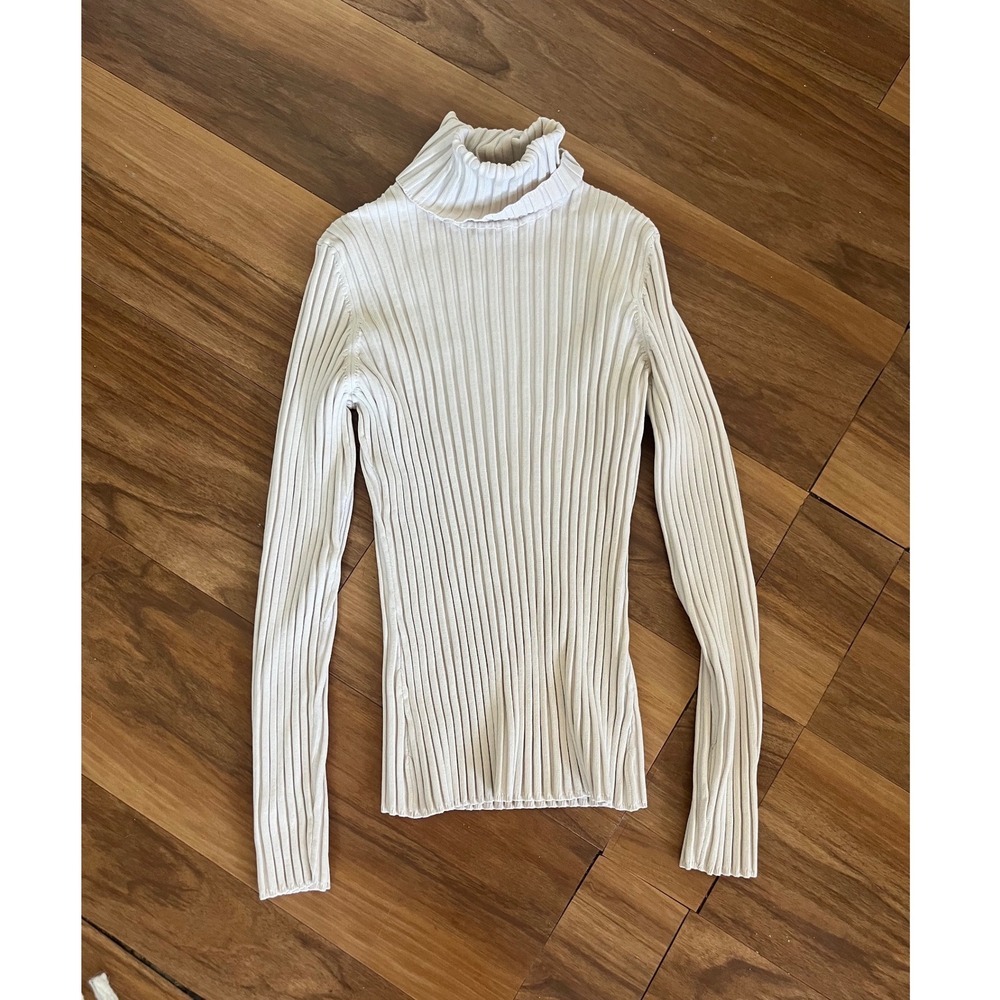 INC International Concepts Silk Blend Ribbed Turtleneck Sweater Cream Petite L